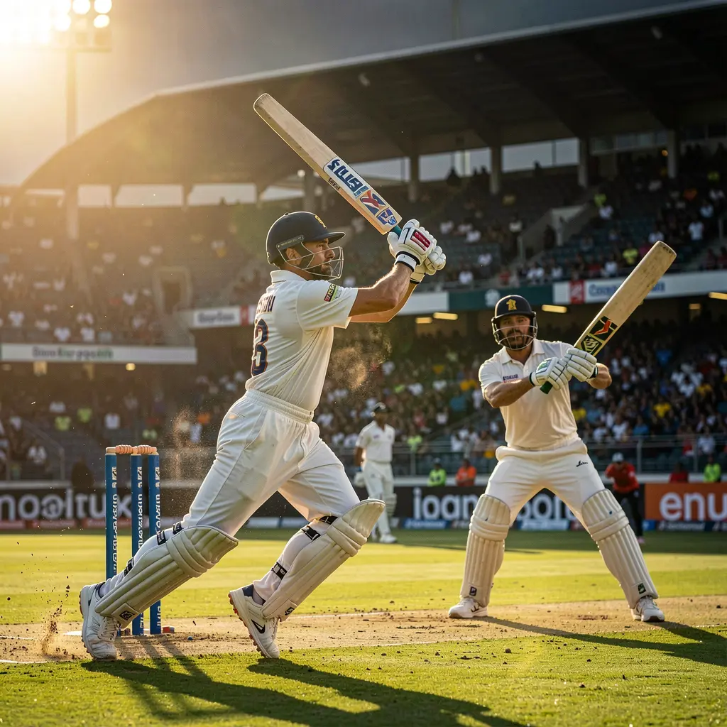 Dynamic cricket moment with a fast bowler in action on a lush green field under bright lights highlighting the intensity of matches supported by 46OK betting in Bangladesh